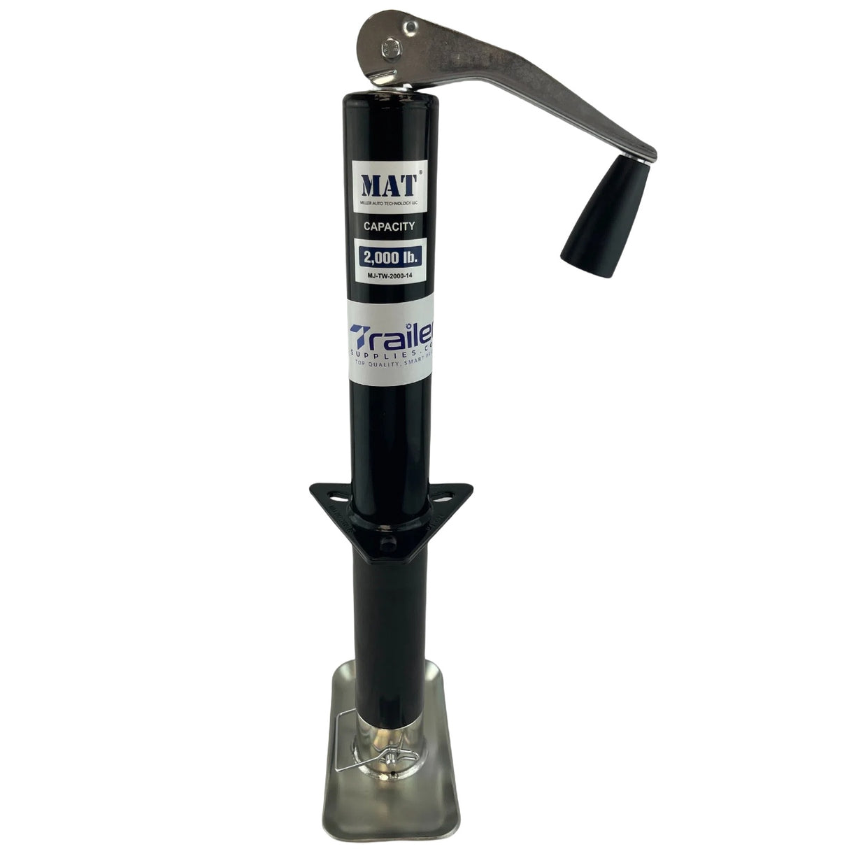 2,000 lbs Capacity, 14-Inch Vertical Travel, Top-Wind A-Frame Trailer Jack, , Black Powder-Coated, with Foot Plate-Trailer Supplies
