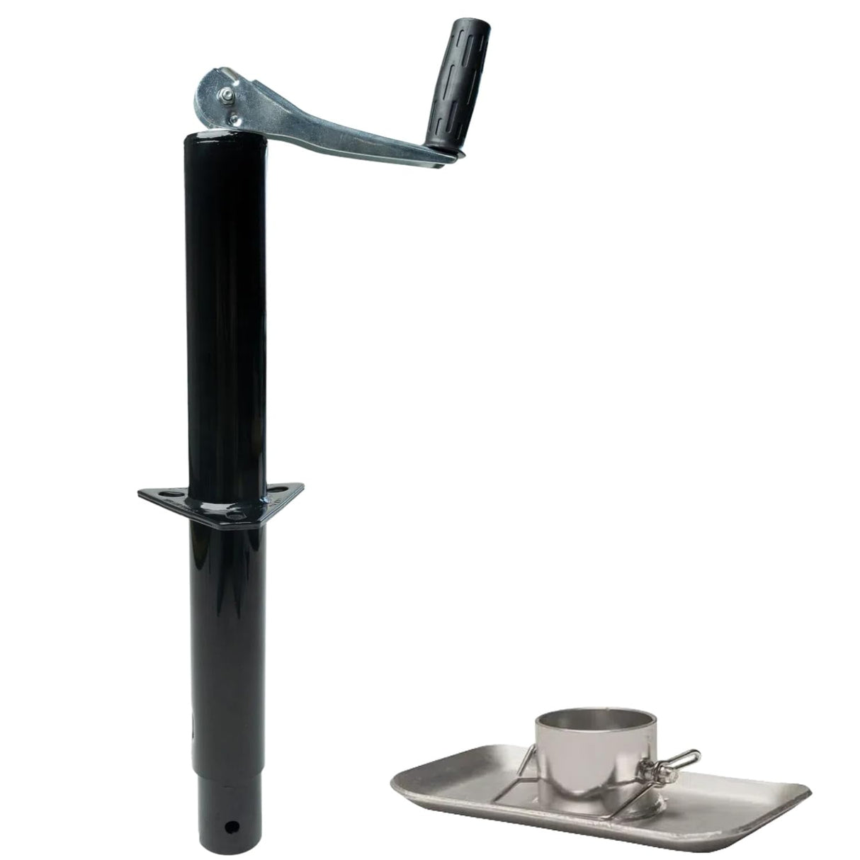 2,000 lbs Capacity, 14-Inch Vertical Travel, Top-Wind A-Frame Trailer Jack, , Black Powder-Coated, with Foot Plate-Trailer Supplies