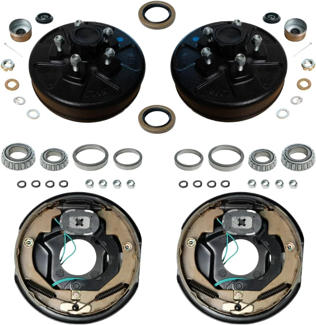 Hub & Drum + Brake Kit for 3,500 lb Axles – 5 on 4.5" Pre-Greased Hubs + 10" x 2-1/4" Electric Brake Assemblies (Manual Adjust or Self-Adjusting)