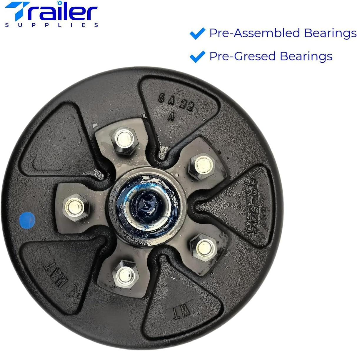 Hub & Drum + Brake Kit for 3,500 lb Axles – 5 on 4.5" Pre-Greased Hubs + 10" x 2-1/4" Electric Brake Assemblies (Manual Adjust or Self-Adjusting)