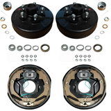 3.5K Hub & Drum + Brake Kit 5 on 5" Pre-Greased Hubs & 1 Pair 10" x 2-1/4 Electric Brakes – Manual Adjust or Self-AdjustingManual Adjust Version (2) Hub & Drum Assemblies – 5 on 5" bolt pattern, pre-installed studs and races (2) Manual Adjust Electric Bra