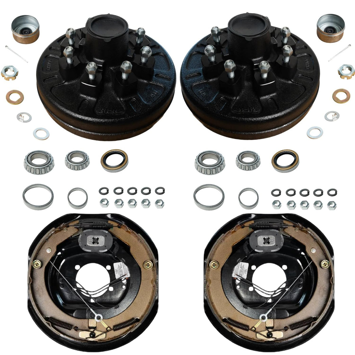 7,000 lb Axles Trailer Brake & Drum Kit , 12"x2" Electric Brake Pair + 8 on 6.5" Drum Hubs with 1/2" Studs-Trailer Supplies
