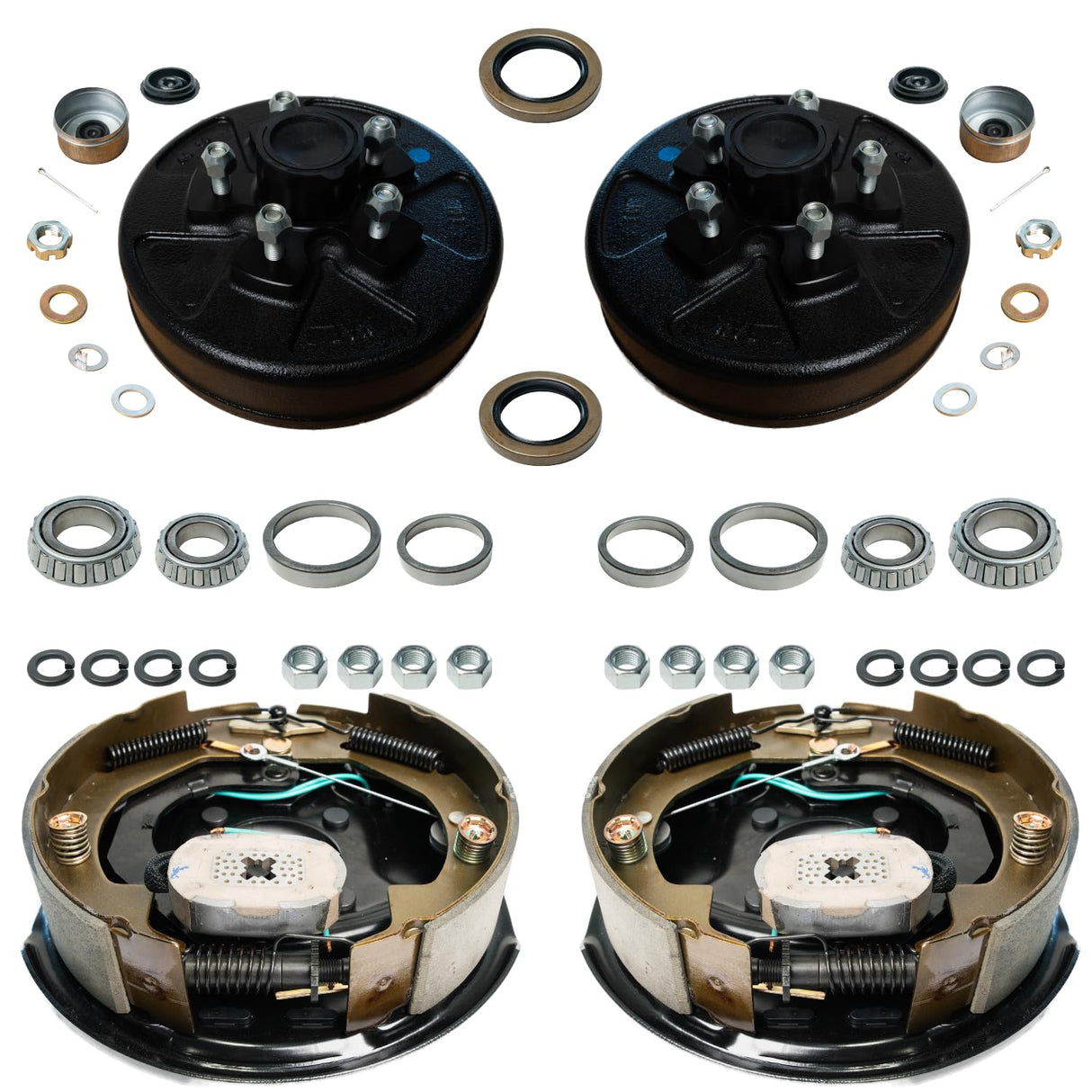 3500 lb Axles Trailer Brake & Drum Kit , 10"x2-1/4" Electric Brake Assembly + 5-Lug 4.5" Bolt Circle Brake Drums, 1 Pair Complete Replacement Assembly-Trailer Supplies