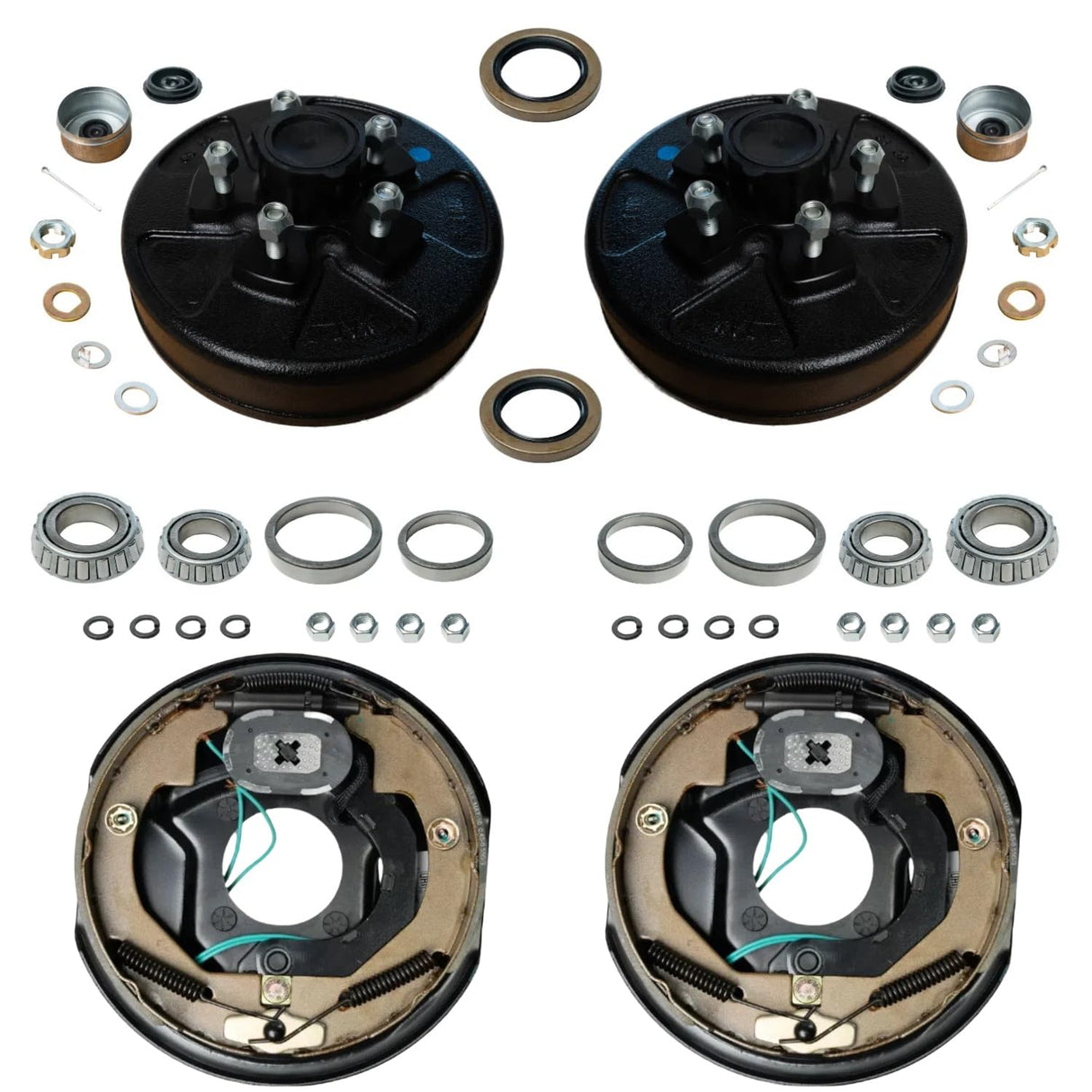 3500 lb Axles Trailer Brake & Drum Kit , 10"x2-1/4" Electric Brake Assembly + 5-Lug 4.5" Bolt Circle Brake Drums, 1 Pair Complete Replacement Assembly-Trailer Supplies