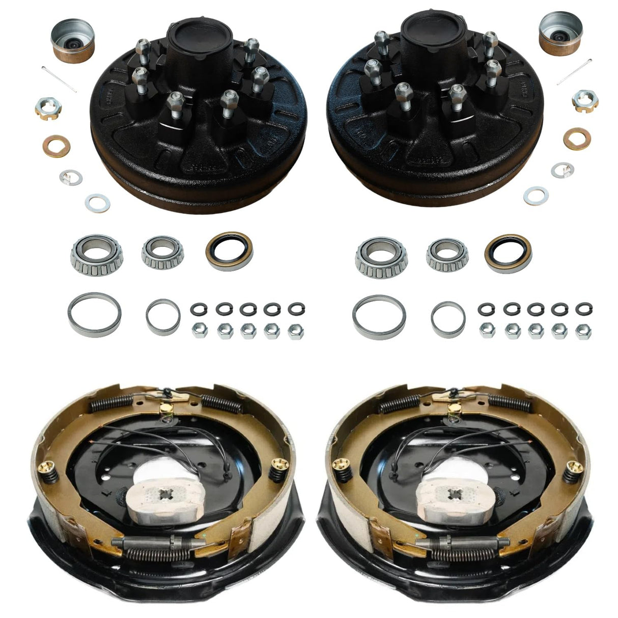 7,000 lb Axles Trailer Brake & Drum Kit , 12"x2" Electric Brake Pair + 8 on 6.5" Drum Hubs with 1/2" Studs-Trailer Supplies