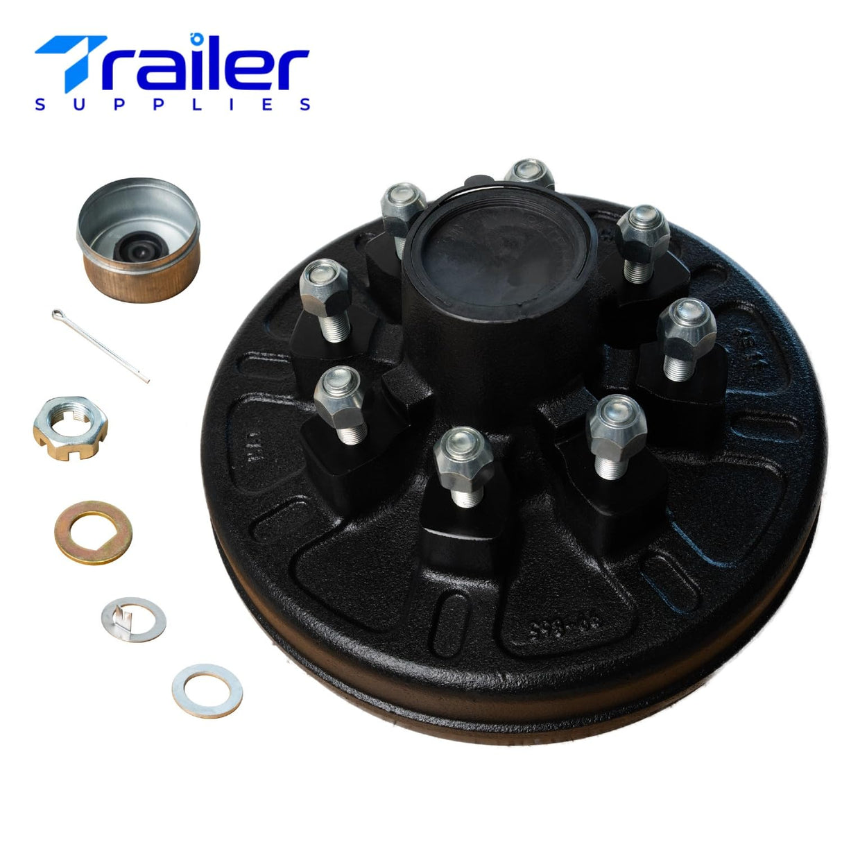 7,000 lb Axles – 12"x2" Manual Electric Brake & Drum Kit for 7,000 lb Axles – 8 on 6.5", 9/16" Studs, Manual-Adjust Brake Assemblies-Trailer Supplies